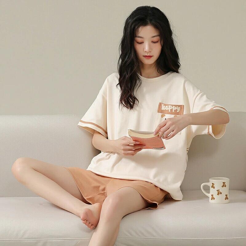 ペア パジャマ 半袖 夏 綿100% 男女2着 セット クマ アニメ カップル ルームウェア 半袖トップス+ショートパンツ 高級 春夏 ペアパジャ