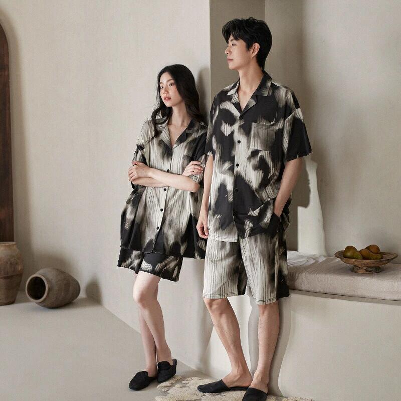 ペア パジャマ 半袖 夏 男女2着 セット 春 シンプル セットアップ カップル 高級 ルームウェア 春夏 ペ..