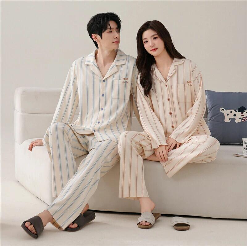 ペア パジャマ 長袖 男女2着 セット 綿100％ セットアップ カップル 春 秋 ロングパンツ 高級 ルームウェア 前開き 冬 コットン ペアパ