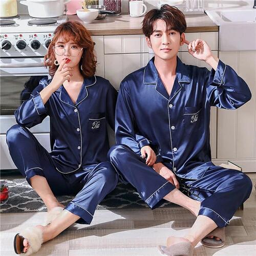 ペア パジャマ 長袖 ペアパジャマ カップル カップルペアルック 春秋 レディース ルームウェア合成シル..