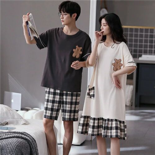 【男女2着セットの価格】ペア パジャマ 半袖 夏 ワンピース 外出 レディース ペアパジャマ ギフト おしゃれ カップル ペア 春夏 結婚祝