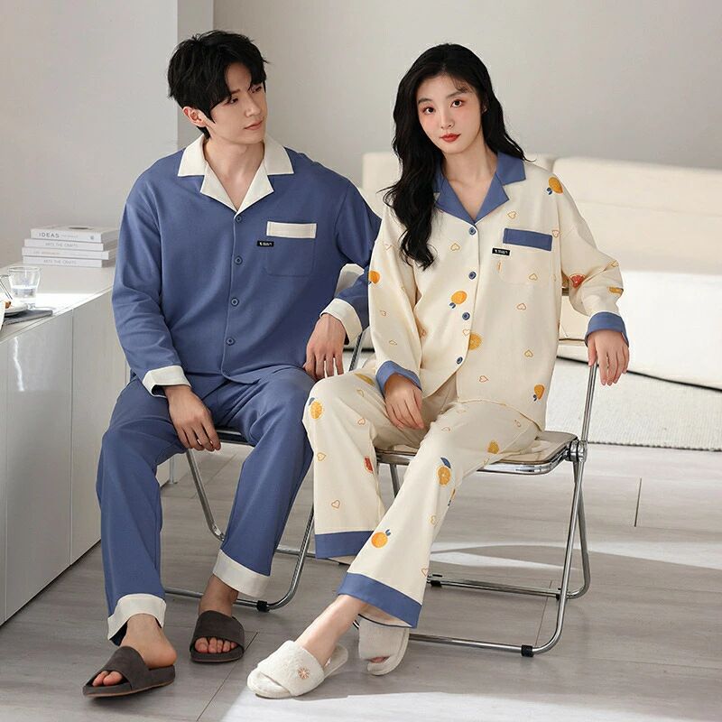 ペア パジャマ 長袖 男女2着 セット 綿100％ 可愛い カップル 春 秋 長袖トップス ロングパンツ ルーム..