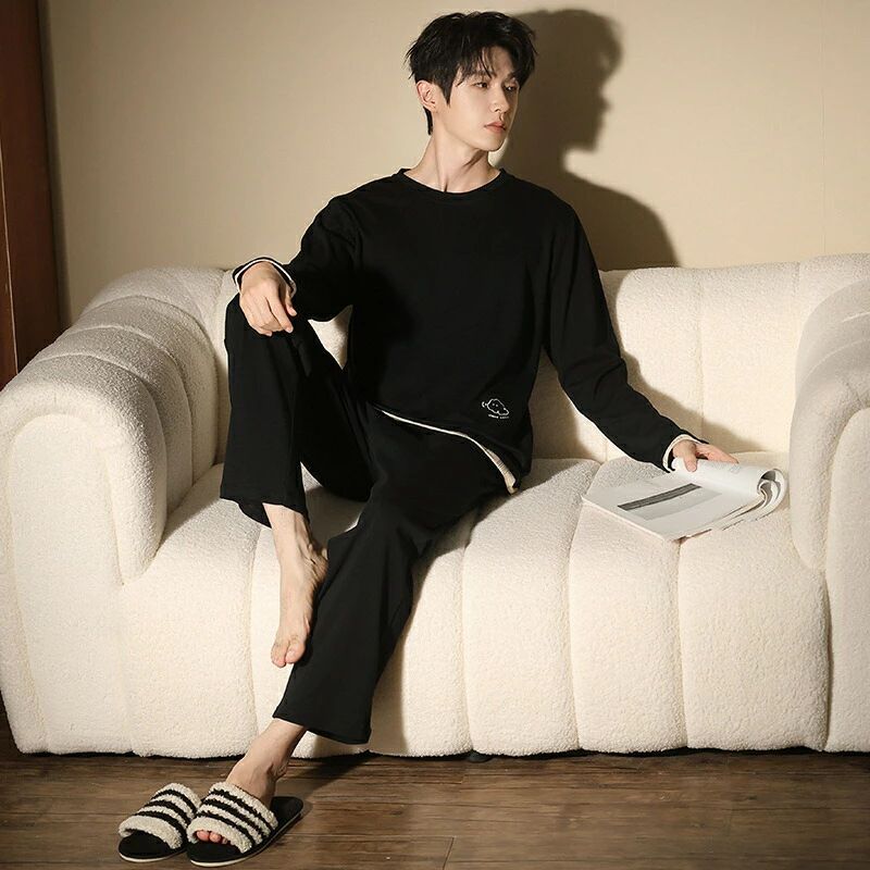 ペア パジャマ 長袖 男女2着 セット 綿100％ 長袖トップス 高級 ルームウェア クルーネック 冬 コットン ペアパジャマ 結婚祝い プレゼ