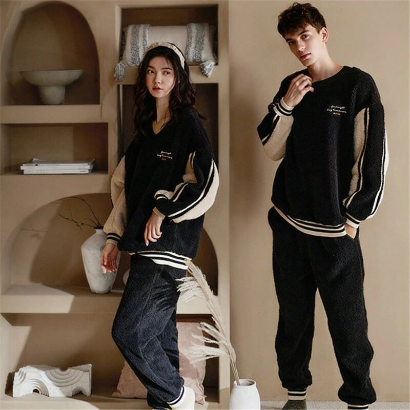 ペアパジャマ もこもこ 冬 男女2着 セット パジャマ スポーツ ルームウェア おしゃれ ペア 長袖 クルー..