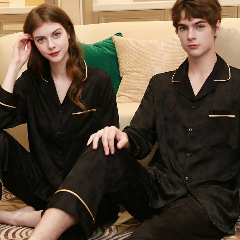 ペア パジャマ 合成シルク 長袖 男女2着 セット 秋 ロングパンツ ルームウェア 夏 レディース 2点セット 高級 サテン メンズ 結婚祝い