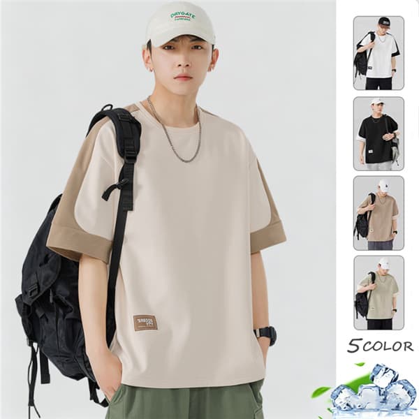 Rakuten - メンズ 半袖Tシャツ カジュアル Tシャツ 無地 tシャツ カットソー 通気性 お洒落 夏服 トップス Tシャツ ティーシャツ 半袖 tシャツ カットソー 配色切り替え 20代 30代 40代 50代 60代 メンズファッション 夏 クルーネック 父の日