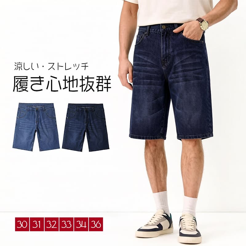 2XL-6XL デニム ワイドパンツ メンズ ハーフパンツ 5分丈 ジーパン