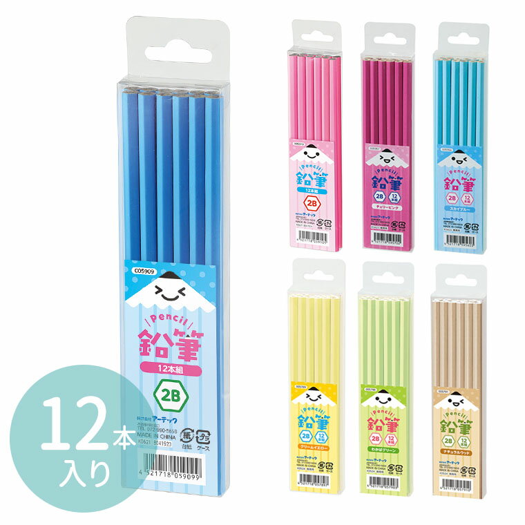 鉛筆2B 12本組 全7色 1ケース入 / 2B 1ダース 12本入 筆記用具 エンピツ えんぴつ お祝い プレゼント ギフト 透明ケース ケース入り 学校 教...