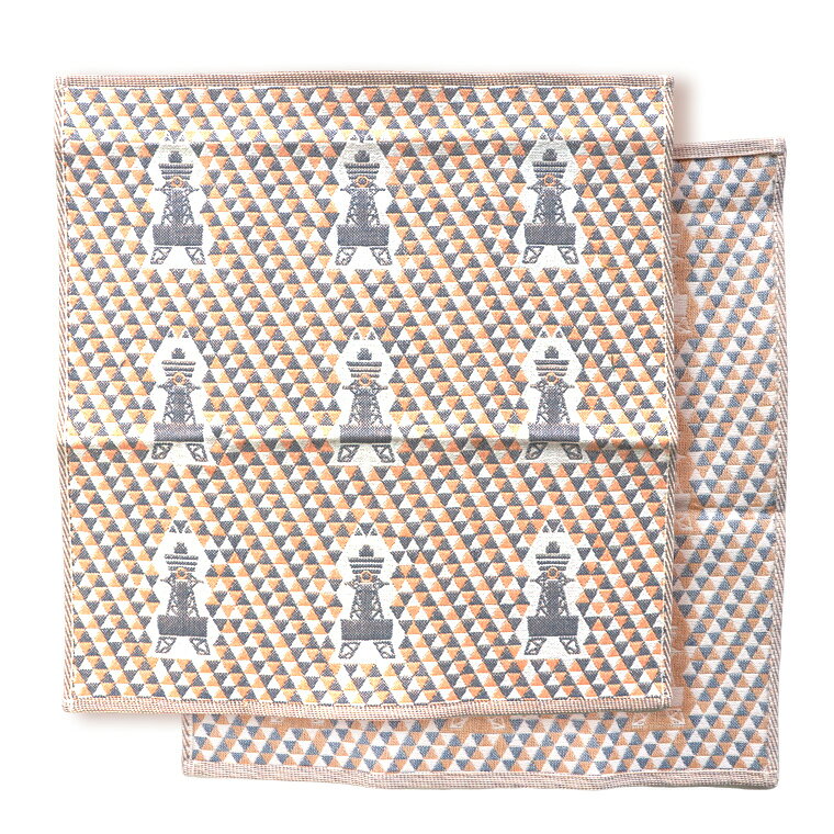 3重ガーゼハンカチ 黄×紺 鱗紋と通天閣 34cm×34cm / 三重ガーゼ はんかち 黄色 タオル タオル織り てぬぐい やわらかい 吸水性 綿100％アート アートで元気 大阪 泉州 つうてんかくうろこもん【ゆうパケット対応】