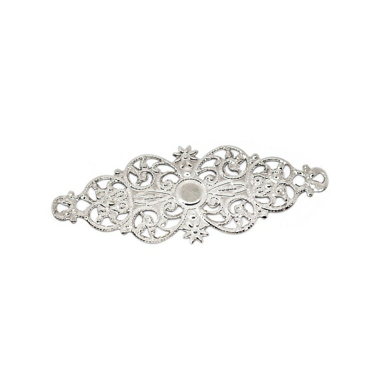 透かしパーツ (6.1×2.4cm)3個入り ロジウム / スカシパーツ 装飾パーツ アンティーク レトロ DIYパーツ アクセサリー ネックレス リメイク DIY女子【ゆうパケット対応】