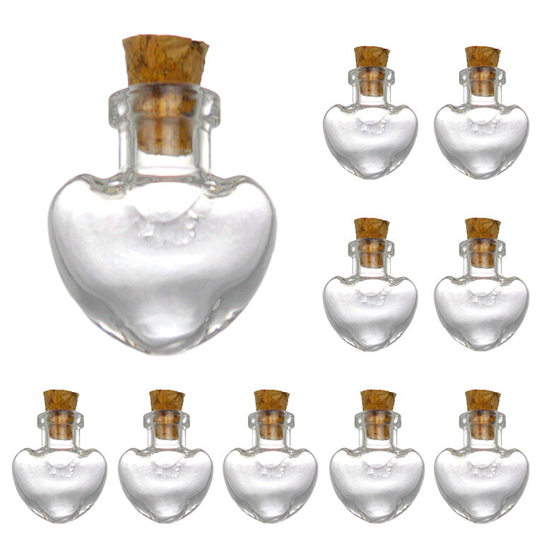10個セット ハート型 25×20mm ガラス小瓶 / コルク瓶 コルク栓 ミニボトル 硝子ビン ガラスビン 素材入れ パーツ保管 ハンドメイド bottle 瓶【ゆうパケット対応】のサムネイル
