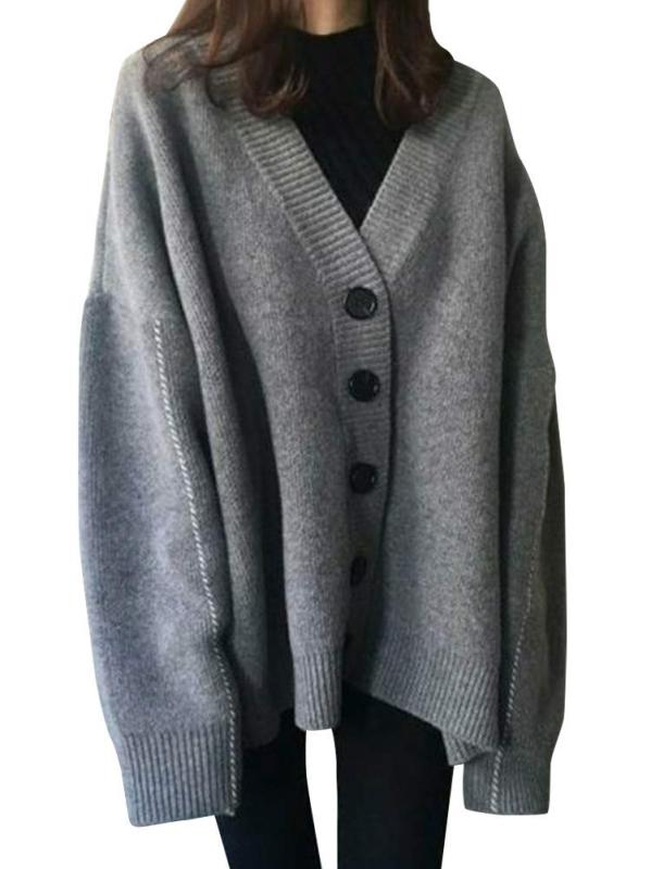 [セカンドルーツ] オーバー カーディガン サイドライン v ネック ゆる ニット セーター カーデガン レディース M〜XL