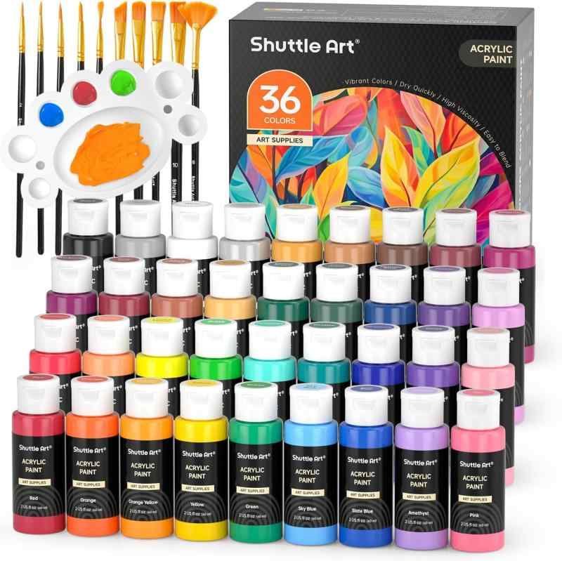 Shuttle Art アクリル絵の具 セット 絵の具セット 60ml 速乾 耐水 耐久 メタリック色入り イラスト 塗り絵 クラフト 手作り トールペイント キャンバス/ガラス/セラミック/石/壁/木材に適用 美術