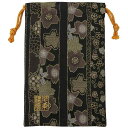 千糸繍院 西陣織 金襴 巾着袋(裏地付き) 黒金縞櫻桜 中サイズ