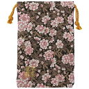 千糸繍院 西陣織 金襴 巾着袋(裏地付き) 黒牡丹桜 中サイズ