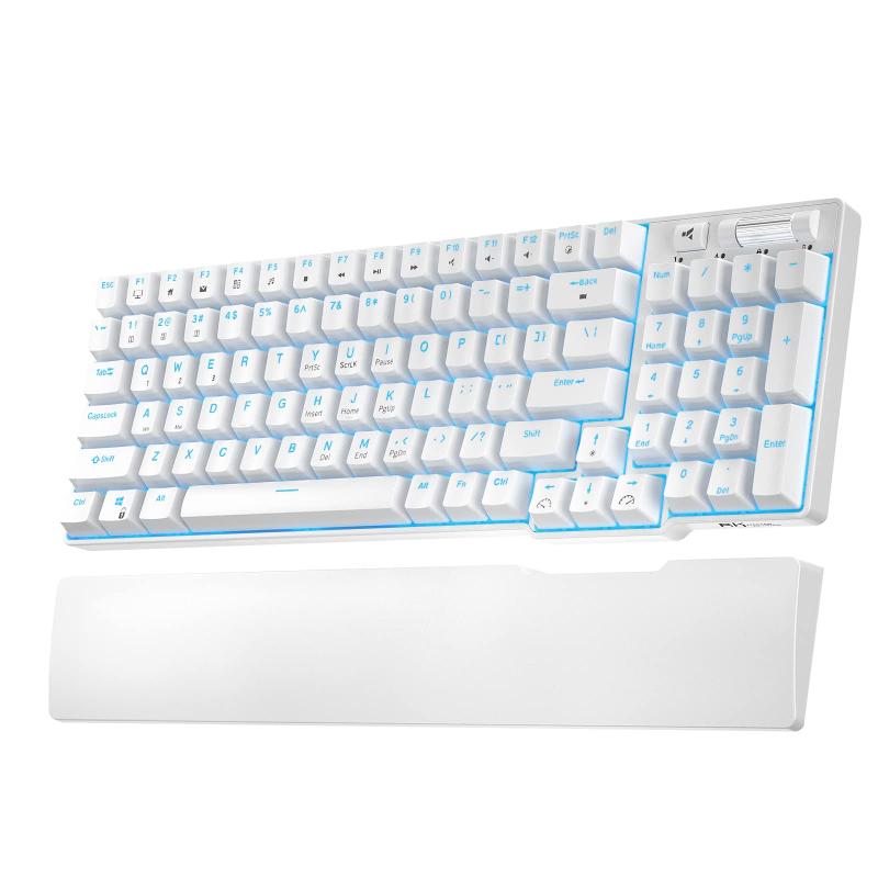 RK ROYAL KLUDGE RK96 90% 96 キー BT5.0/2.4G/USB-C ホットスワップ可能メカニカルキーボード、磁気リストレスト付きワイヤレス Bluetooth メカニカルキーボード、ブルーバックライト