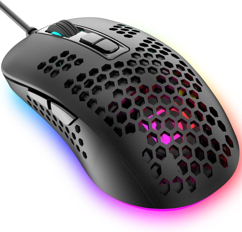 MAMBASNAKE 383超軽量有線ゲーミング/オフィス用マウス、軽量ハニカムケース、4RGB呼吸バックライト、2400DPI 調整可能、Win10/XP/Mac/Air/HP/Acer対応USB光学式コンピューターマウス 日本語説明書