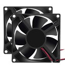 2個 12V 3.15インチ 1インチ ファン 80mm x 80mm x 25mm ファン DC 12V 8025 ブラシレス冷却ファン 80mm 25mm PCコンピューターケース CPUクーラー ラジエーター 2ピン(2)