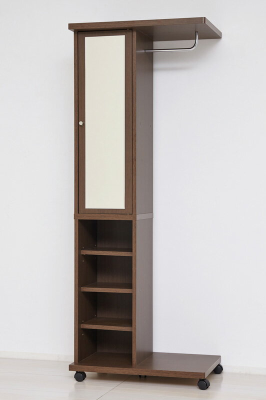 【メーカー直送】ミラー付ハンガーラックブラウン