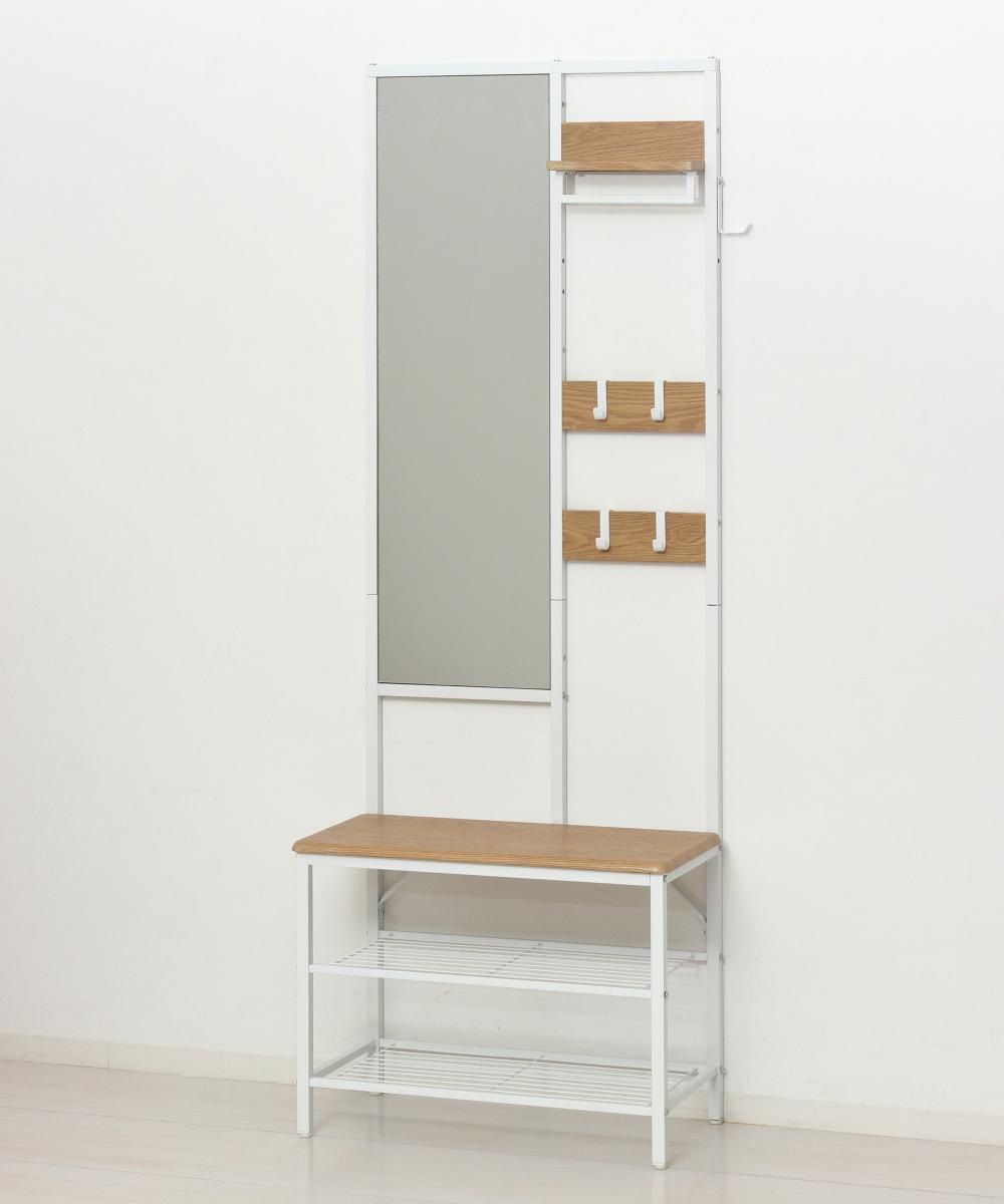 【メーカー直送】クロシオ 多機能ハンガーラック ミラー付（ナチュラル）ナチュラル