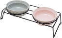 TAMAKI ペット用食器 犬用丸 L ダブルセットグレー&ピンク 32x13xH8.4cm