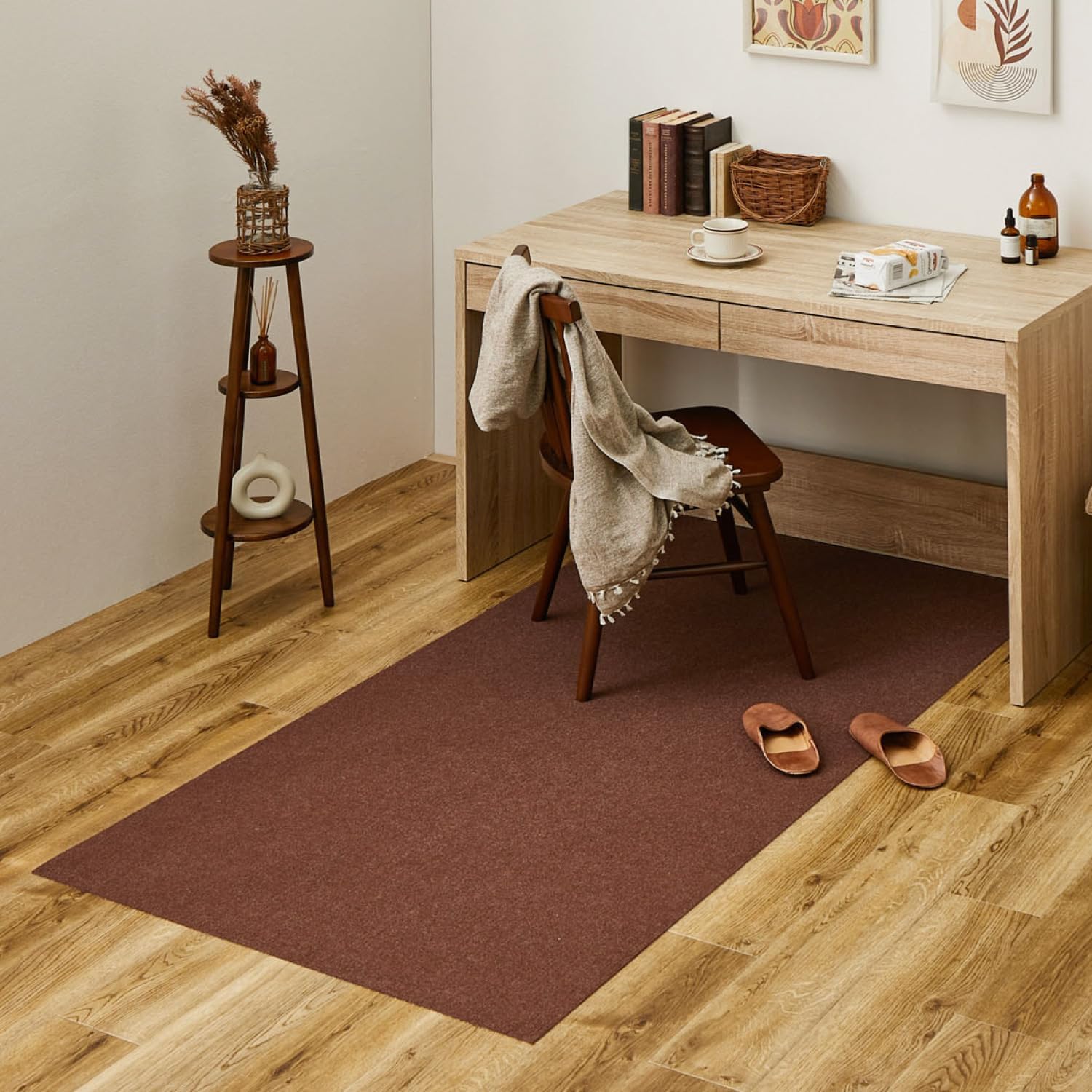 【メーカー直送】萩原 チェアマット フリーカット 約90×180cm BR ブラウン