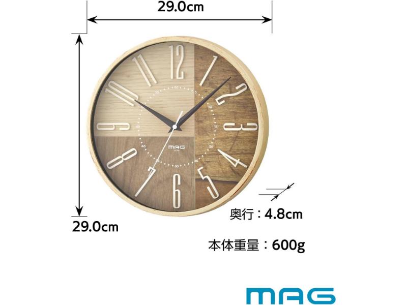 【アウトレット/在庫限り】MAG(マグ) 掛け時計 電波時計 アナログ ココア 立体文字 夜間秒針停止機能付き アイボリー W-769IV-Z※店頭販売品のためパッケージに傷や汚れがある場合がございます。 [2]