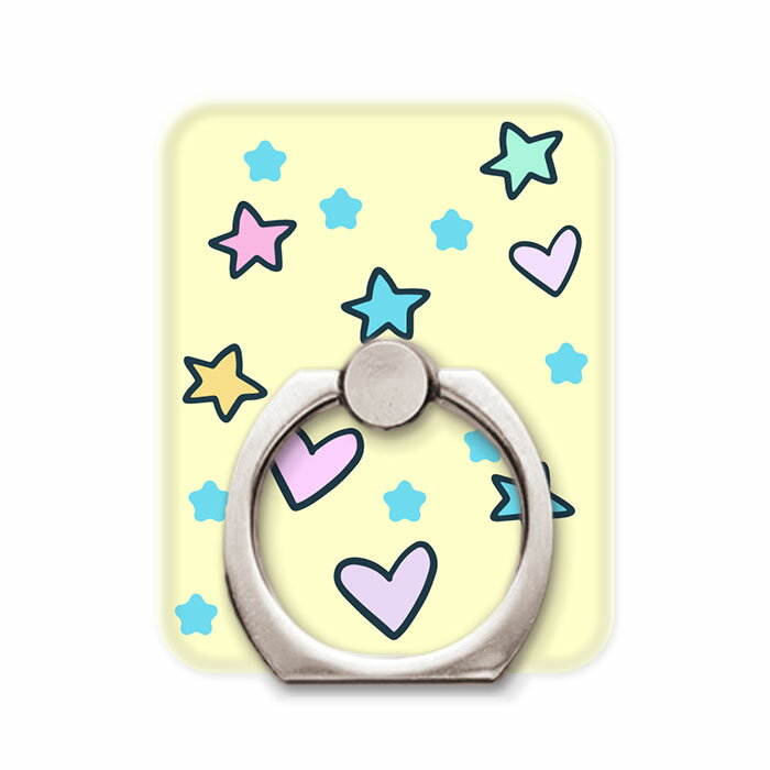 Rakuten - スマホリング スマホスタンド スマホアクセサリー ホールドリング 星柄 ハート柄 ゆるキャラ パステル イエロー ピンク iPhone13 iPhone12 11 SE(第ニ世代) X/XS Max Xperia AQUOS Galaxy Google Android Apple スマートフォン用リング