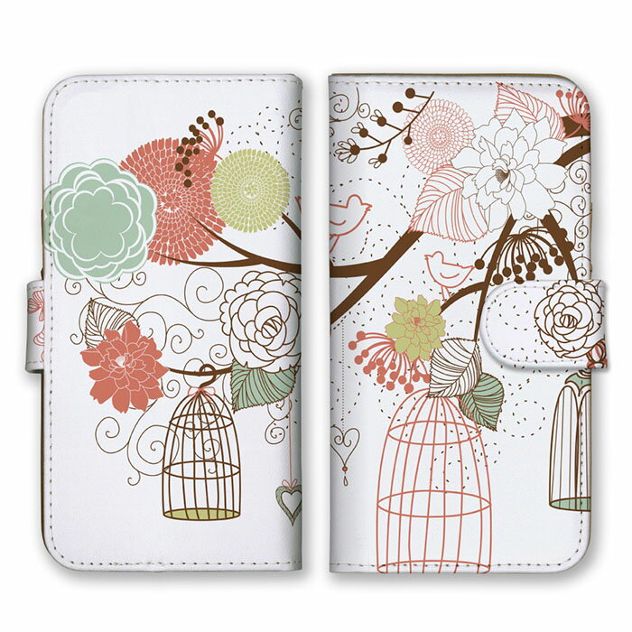 乐天商城 - 全機種対応 手帳型スマホケース iPhone14 13 Pro Max対応 木 鳥かご 鮮やか 花 花柄 個性的 芸術 可愛い デザイン アート アート柄 北欧 風景 ポップ お洒落 白 茶 緑 橙 ホワイト オレンジ Xperia AQUOS arrows Galaxy Google HUAWEI Rakuten Hand OPPO
