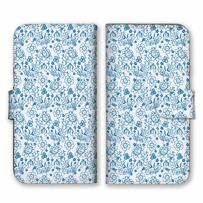 Rakuten - 全機種対応 手帳型スマホケース iPhone14 13 Pro Max対応 パターン 花 花柄 flower デザイン アート アート柄 人気 王道 綺麗 シック お洒落 オシャレ 総柄 白 ホワイト 水色 ブルー Xperia AQUOS arrows Galaxy Google HUAWEI Rakuten Hand OPPO