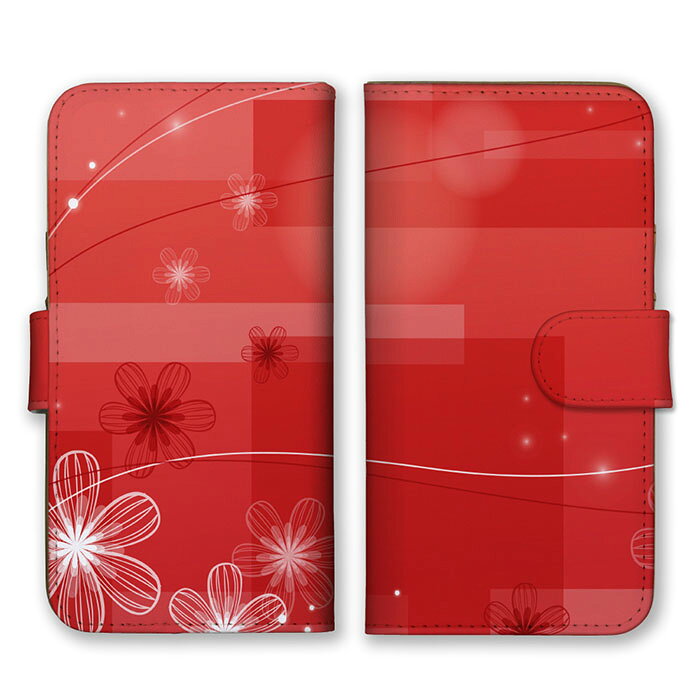 全機種対応 手帳型スマホケース iPhone14 13 Pro Max対応 四角 丸花 花柄 光 閃光 芸術 デザイン アート シンプル 大人 シック 模様 落ち着いた 幻想 お洒落 赤 白 紅色 オレンジ Xperia AQUOS arrows Galaxy Google HUAWEI Rakuten Hand OPPO