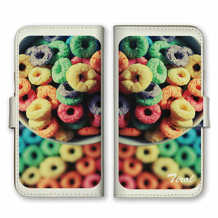 全機種対応 手帳型スマホケース iPhone14 13 Pro Max対応 シリアル スナック スイーツ デザート 虹 レインボー 7色 カラフル 写真 キュート おいしい 可愛い かわいい スマートフォンケース Xperia AQUOS arrows Galaxy Google HUAWEI Rakuten Hand OPPO