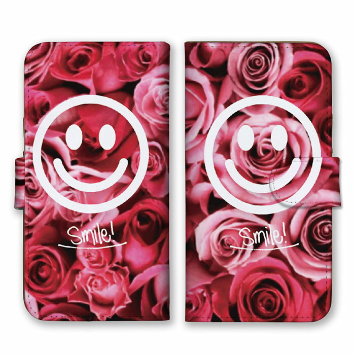 Rakuten - 全機種対応 手帳型スマホケース iPhone14 13 Pro Max対応 お花 花柄 フラワー 薔薇 バラ スマイル ニコちゃん スマイリー smile おしゃれ かわいい 可愛い キラキラ 花束 レッド スマートフォンケース Xperia AQUOS arrows Galaxy Google HUAWEI Rakuten Hand OPPO