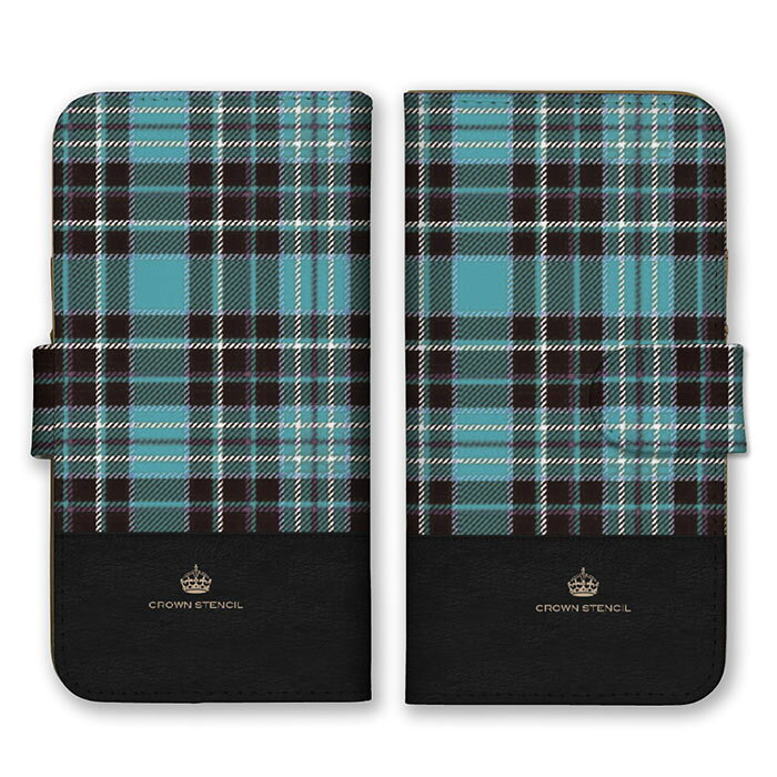 Rakuten - 全機種対応 手帳型スマホケース iPhone14 13 Pro Max対応 タータンチェック チェック柄 シンプル 大人 ブルー 青色 ブラック バイカラー ツートン カードホルダー付き カード収納 合皮 合成レザー 手帳タイプ スマートフォン ケース カバー
