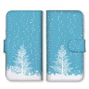 全機種対応 手帳型スマホケース iPhone14 13 Pro Max対応 雪の森 スノー 水色 ライトブルー ホワイト クリスマスツリー シンプル 可愛い かわいい メルヘン 綺麗 スマートフォンケース スマホケース Xperia AQUOS arrows Galaxy Google HUAWEI Rakuten Hand OPPO
