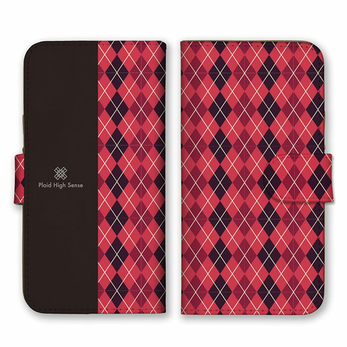 全機種対応 手帳型スマホケース iPhone14 13 Pro Max対応 アーガイルチェック シンプル 大人 可愛い シック レッド 赤色 ブラック 黒色 バ...