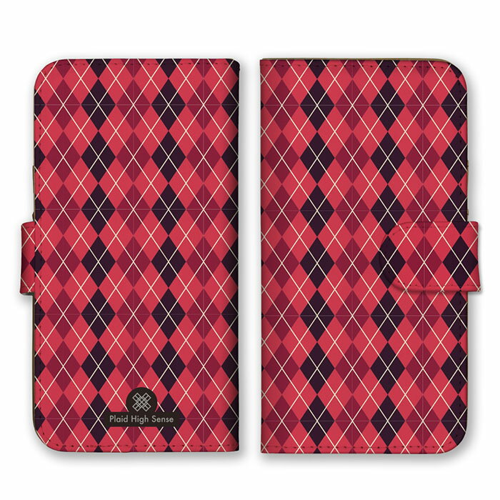 全機種対応 手帳型スマホケース iPhone14 13 Pro Max対応 アーガイルチェック シンプル 大人 可愛い シック レッド 赤色 ブラック 黒色 ス...