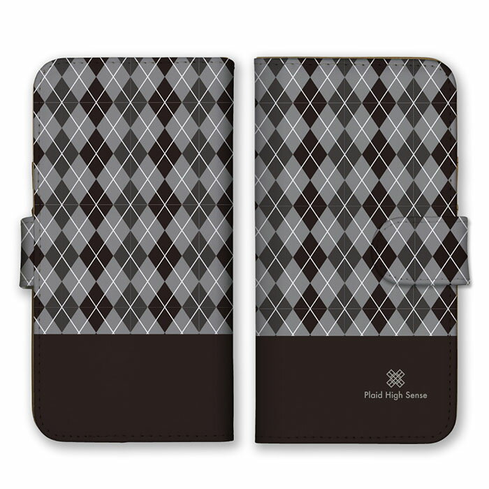 全機種対応 手帳型スマホケース iPhone14 13 Pro Max対応 アーガイルチェック シンプル 大人 可愛い シック モノトーン グレー ブラック 黒...