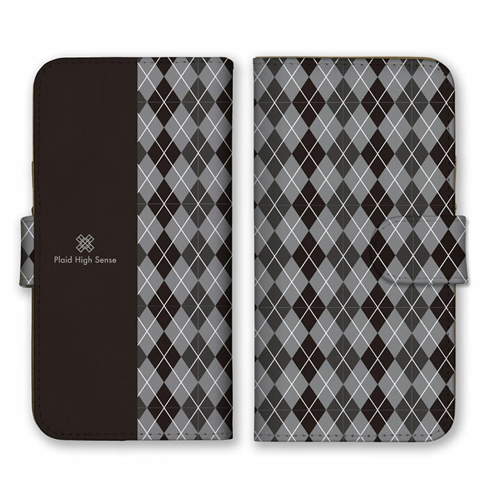 全機種対応 手帳型スマホケース iPhone14 13 Pro Max対応 アーガイルチェック シンプル 大人 可愛い シック モノトーン グレー ブラック 黒...