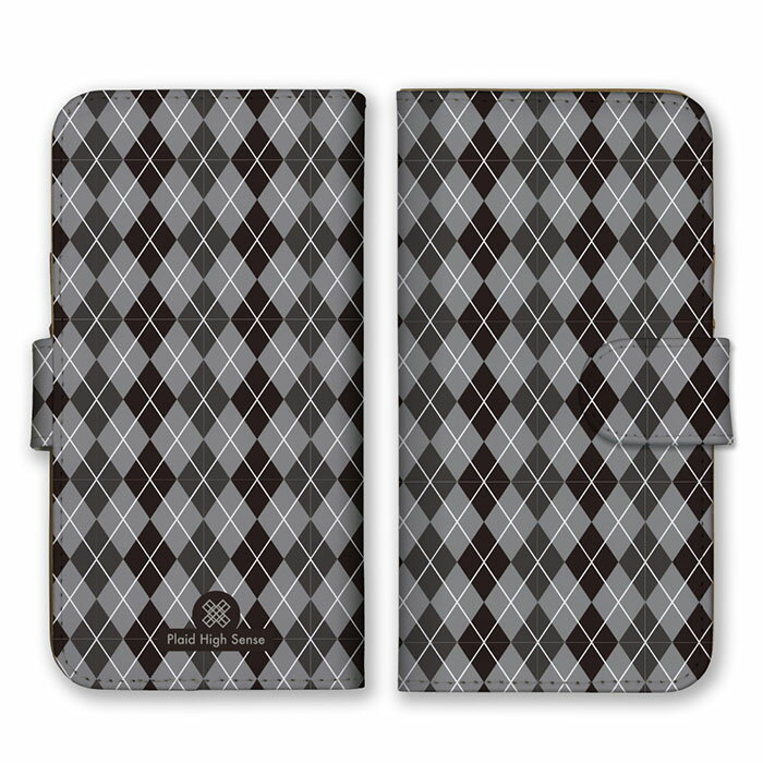 全機種対応 手帳型スマホケース iPhone14 13 Pro Max対応 アーガイルチェック シンプル 大人 可愛い シック モノトーン グレー ブラック 黒...