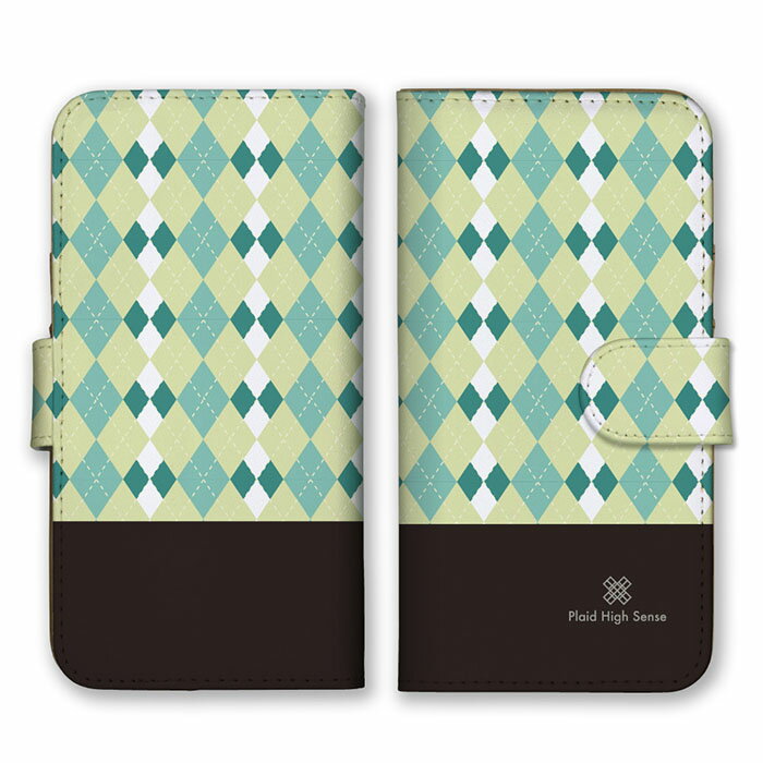全機種対応 手帳型スマホケース iPhone14 13 Pro Max対応 アーガイルチェック シンプル 大人 可愛い シック グリーン 緑色 パステルカラー ...