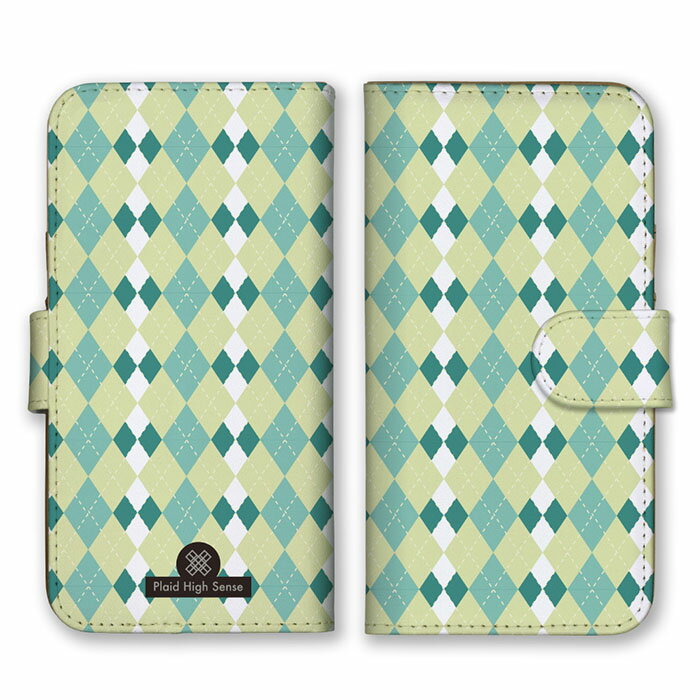 全機種対応 手帳型スマホケース iPhone14 13 Pro Max対応 アーガイルチェック シンプル 大人 可愛い シック グリーン 緑色 パステルカラー ...