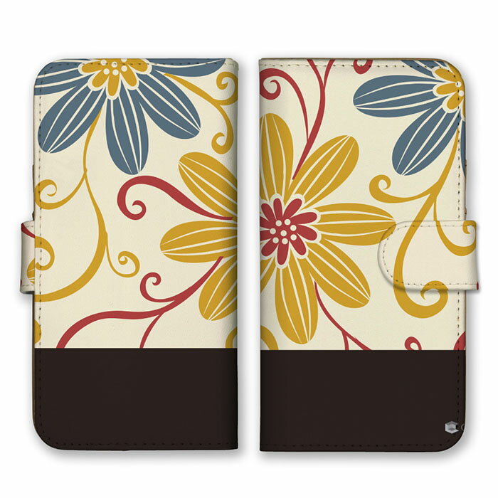 Rakuten - 全機種対応 手帳型スマホケース iPhone14 13 Pro Max対応 お花 花柄 フラワー アジアン 上品 綺麗 キレイ イエロー 黄色 ブラック バイカラー ツートン スマートフォンケース スマホケース Xperia AQUOS arrows Galaxy Google HUAWEI Rakuten Hand OPPO