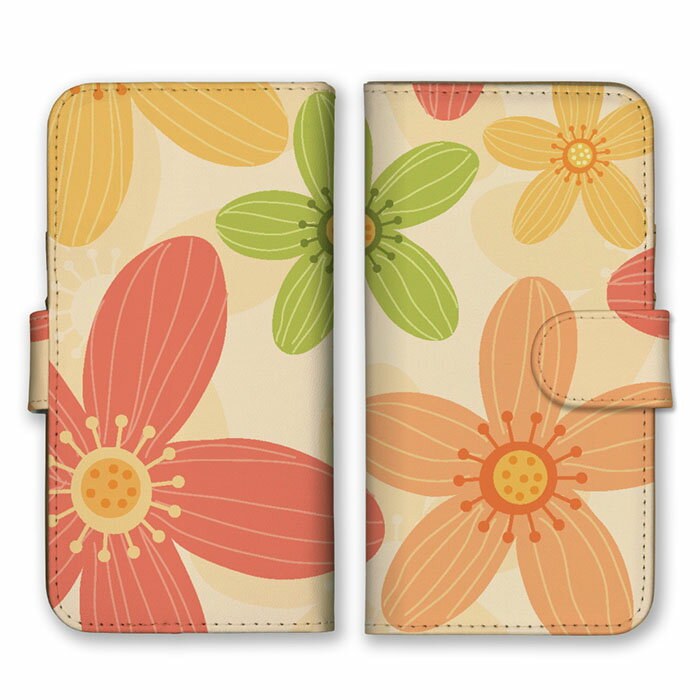 全機種対応 手帳型スマホケース iPhone14 13 Pro Max対応 フラワー 大きい花柄 大花柄 北欧 上品 綺麗 キレイ 可愛い かわいい パステルカラー ピンク オレンジ スマートフォンケース スマホケース Xperia AQUOS arrows Galaxy Google HUAWEI Rakuten Hand OPPO