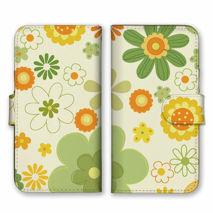 全機種対応 手帳型スマホケース iPhone14 13 Pro Max対応 フラワー 大花柄 大きい花柄 上品 北欧柄 大人可愛い グリーン 緑色 イエロー ステッチ スマートフォンケース スマホケース Xperia AQUOS arrows Galaxy Google HUAWEI Rakuten Hand OPPO