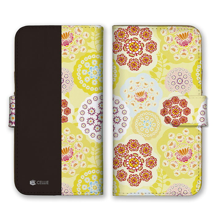 Rakuten - 全機種対応 手帳型スマホケース iPhone14 13 Pro Max対応 紫陽花 小花 お花 花柄 フラワー アジアン 素朴 かわいい 可愛い オレンジ イエロー ブラック バイカラー ツートン スマートフォンケース スマホケース Xperia AQUOS arrows Galaxy Google HUAWEI Rakuten Hand OPPO