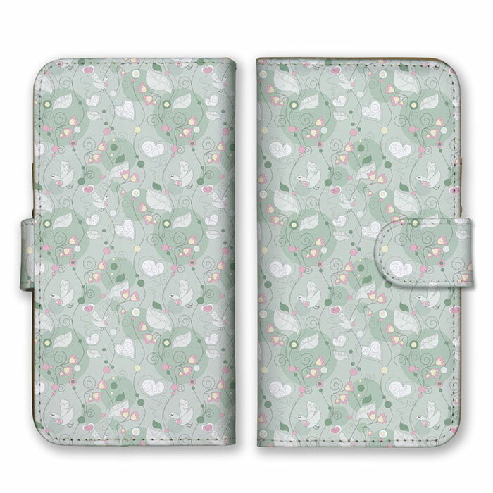 全機種対応 手帳型スマホケース iPhone14 13 Pro Max対応 北欧柄 お花 草花 花柄 ハート 鳥 平和 ピース フラワー 上品 繊細 大人可愛い かわいいグリーン ピンク スマートフォンケース Xperia AQUOS arrows Galaxy Google HUAWEI Rakuten Hand OPPO