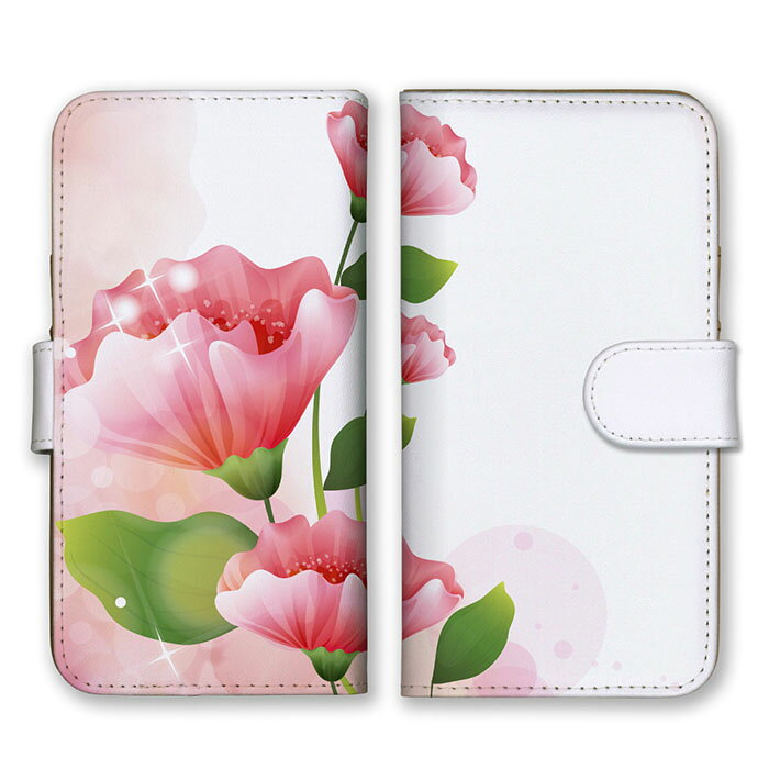 全機種対応 手帳型スマホケース iPhone14 13 Pro Max対応 お花 花柄 フラワー 野の花 植物 イラスト 上品 繊細 大人可愛い かわいい おしゃれ キラキラ ピンク 薄紅色 淡いカラー スマートフォンケース Xperia AQUOS arrows Galaxy Google HUAWEI Rakuten Hand OPPO