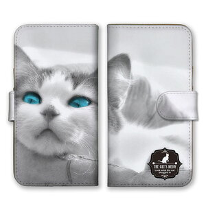 全機種対応 手帳型スマホケース iPhone14 13 Pro Max対応 美猫 子猫 にゃんこ ニャンコ ネコ 青い瞳 モノクロ 白黒 グレー 写真 かわいい 可愛い シンプル 動物柄 カードホルダー付き カード収納 合皮 合成レザー 手帳タイプ スマートフォン ケース カバー