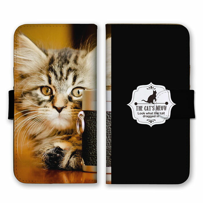 Rakuten - 全機種対応 手帳型スマホケース iPhone14 13 Pro Max対応 猫 にゃんこ ニャンコ 美猫 カメラ アナログ 雑貨 ブラック おしゃれ 写真 かわいい 可愛い シンプル 動物柄 カードホルダー付き カード収納 合皮 合成レザー 手帳タイプ スマートフォン ケース カバー